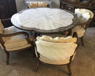 Lovely scallop edge table with stone top