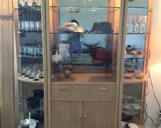 Three piece display cabinet China cabinet lighted, three separate cords so you can use each differently if desired