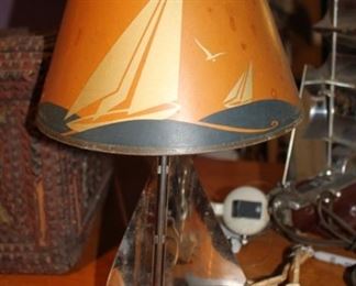 Terrific Mid Century lamp with original shage, Chrome sailboat.