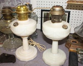 Vintage Aladdin Oil Lamps.  These in the rare "Alistar" milk glass variety.  