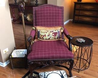 Here''s the Drexel Heritage chair, footstool, floor lamp, magazine box and side table. The chair looks better in person than this photo would have you believe.