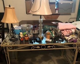 Metal and glass table, and miscellaneous we haven't staged as yet. chairs are in a future photo.