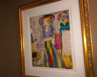 This is a darling serigraph or litho, framed, by Linda Le Kniff - listed artist and someone you should know.  LOL Like Tarkay, I like her portrayal of Women from days of yore.
