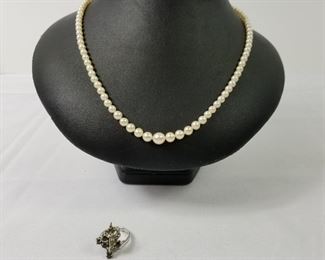Real Genuine Cultured Pearl Necklace and Rhinestone and Sapphire Ring https://ctbids.com/#!/description/share/214387