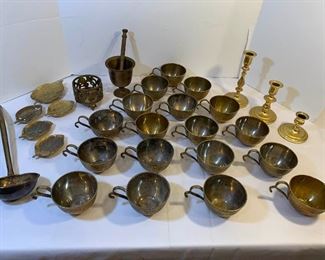 Brass Teacups, Ladle, Candlesticks, Candle Holder and Cup with Stirrer https://ctbids.com/#!/description/share/214274 