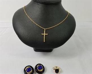 18 Karat Gold Italy Cross Necklace , 14k Onyx Ring, Earrings https://ctbids.com/#!/description/share/214380