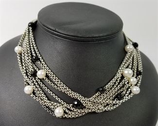 David Yurman Sterling Silver Onyx & Pearl Necklace https://ctbids.com/#!/description/share/214383