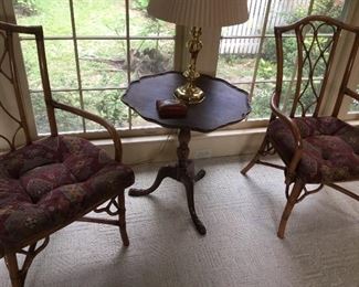 Pair of bamboo chairs and a classic tea table.