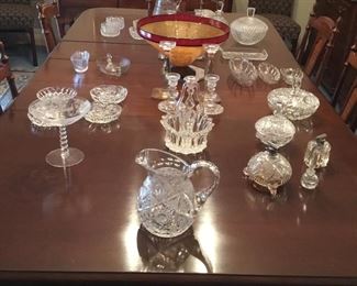 Great vintage dining room table and chairs...plus some more glass!