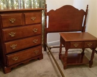 005 Cherry Twin Bed, Side Table  Chest
