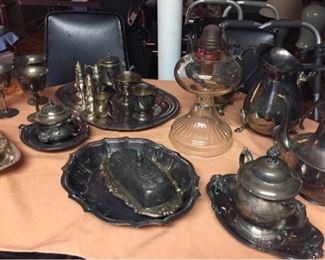 Silverplate and Oil Lamp