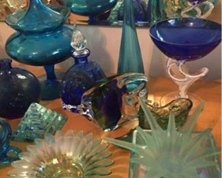 Vtg Blue Glass Decor