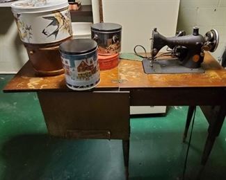Vtg Singer Sewing Table and Notions