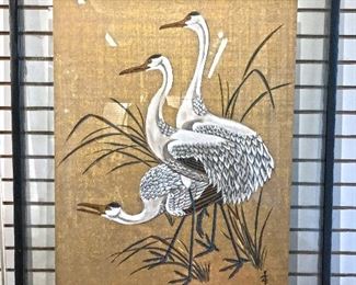"Whooping crane" by Mi Chou. Original tempera framed. $250