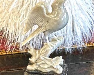 Gray jasper opaque quartz carved bird with base. 9.5" tall total height. $75