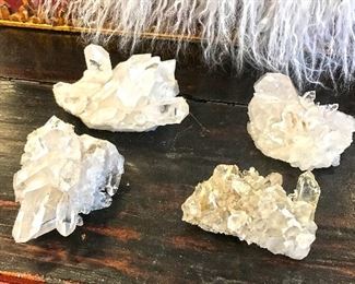 Clear quartz pieces. Range from 3" - 4.5". Prices range from $20 - 50 depending on clarity and rainbow reflections.