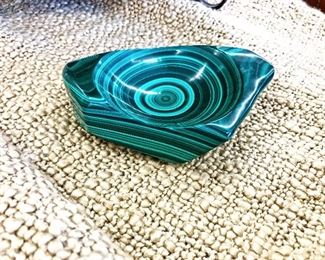 Gorgeous malachite dish. Beautiful curves and carving. Estate sale price: $160