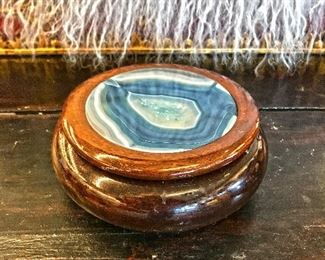 round lacquered box with dyed agate on lid $28