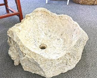 Designer natural carved marble sink with honeycomb design $950
