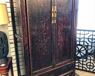 18 century painted 2-door Ming-style cabinet (armoire). Antique. Estate sale price: $750