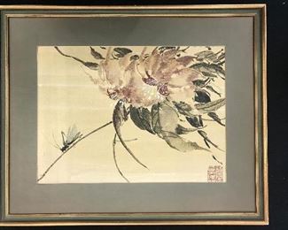 Chinese watercolor on silk. Framed. $50
