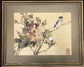 Chinese watercolor on silk. Framed. $50