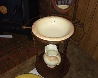 Antique Wash Basin Stand with Mirror and Towel Racks