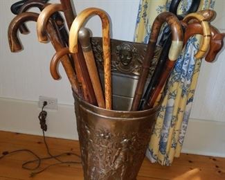 Cane collection . Fabulous brass  container