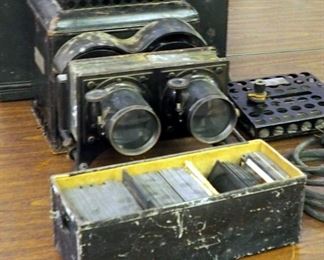 Bausch And Lomb Optical Co, Antique Electric Slide Projector Including Antique Masonic Glass Slides And Metal Carrying Case