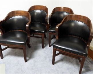 BL Marble Chair Company, Solid Wood Barrel Chairs With Leather-like Upholstery, 32" x 23" x 24", QTY 4