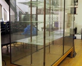 Large Metal Framed Glass Display Case With Adjustable Shelves And Wood Case, 91" X 92" X 36"