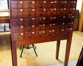 Library Bureau, Sole Maker, Antique Solid Wood Standing Index Card Cabinet ,36 Drawers, 55"X 39" X 17"