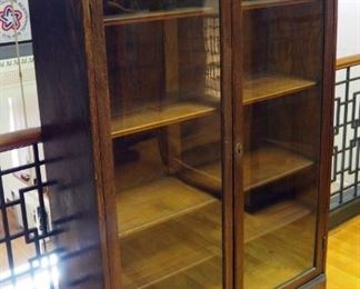 Antique Solid Wood Bookcase With 4 Adjustable Shelves And Glass Doors, 64" X 41" X 13"