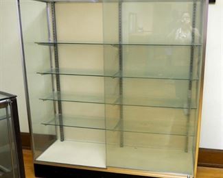 Metal Framed Glass Display Case With Sliding Glass Doors And 4 Adjustable Glass Shelves, 67" X 60"X 20"
