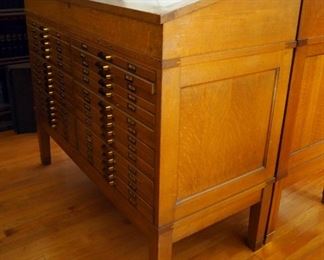 Solid Wood Document/Map Storage Cabinet, 30 Document Drawers And Glass Lid, 52.5" X 60.5" X 27.5"