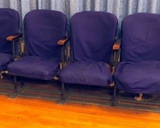 Vintage Steel Frame Attached Theater Seating Qty 6 Connecting Chairs, 35" X 128" X 20"