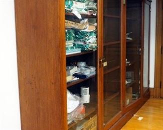 Large Solid Wood Storage Cabinet W/ Glass Doors & Adjustable Shelves