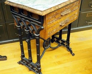 Antique Modified Sewing Machine Table With 2 Drawers, 31" x 27" x 18", And Wood Hall Tree, 65"