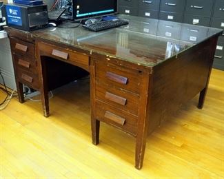 Derby Desk Company, Solid Wood 12 Drawer Double Secretary Desk, 31" x 60" x 48"