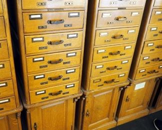 Antique Library Bureau SoleMakers Solid Wood Library Index Card Cabinet, 52" T x 16" W x 28" D, QTY 2