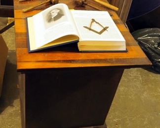 Freemasons King James Holy Bible Red Letter Edition, Wood Gavels, Mason Emblems And Wood Altar, 29" x 30" x 23"