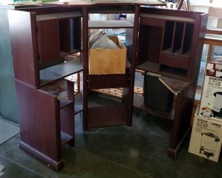 Wood Composite Corner Desk With Keyboard Tray And Storage Cabinets, 52.5" x 70" x 42", And Rolling Writers Desk, 56" x 28" x 26"