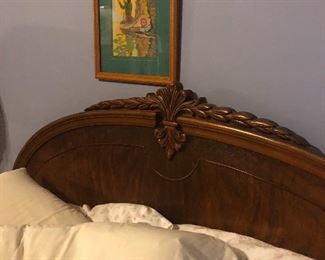 Beautiful antique bed headboard footboard with many matching pieces