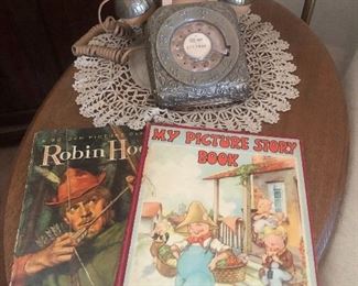 Old books and Vintage telephone