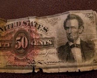 Lincoln Fractional currency in poor condition March 1863