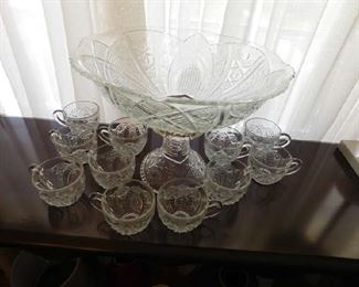 Pattern Glass Punch Bowl & Cups