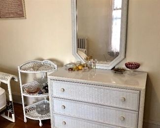 Wicker vanity dresser, shelf