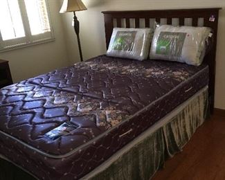 Queen size contemporary headboard, mattress, box springs, and frame