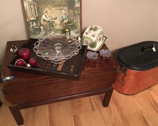 Storage chest coffee table and copper wash boiler