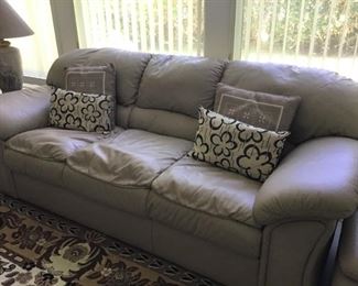 Beige 3 seater leather couch
